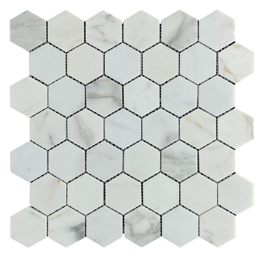 HEXAGON CALACATTA GOLD HONED CHIP SIZE 48X48X7MM SHEET SIZE 298X305 - 48HEXCALH -05