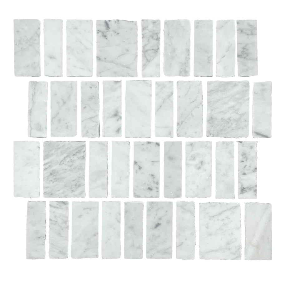 SPLIT EDGE CARRARA HONED 5MM JOINT CHIP SIZE 25/35/55/70MM SHEET SIZE 312X317X7MM - SPLIT CARRARA -05