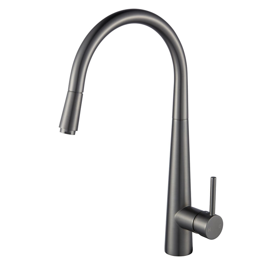 Round Gun Metal Grey Pull Out Kitchen Sink Mixer Tap