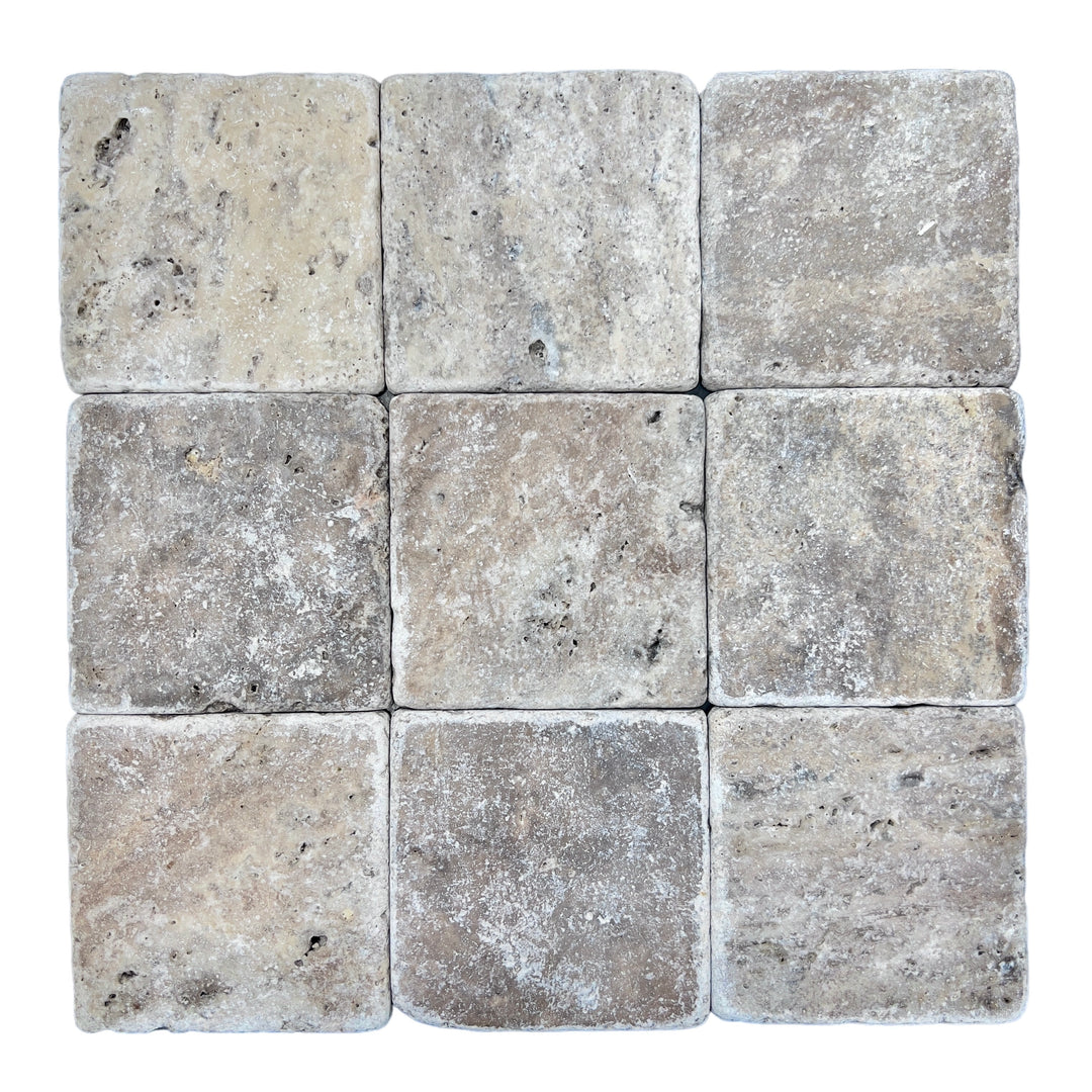 TRAVERTINE SILVER 100 TUMBLED 100X100X10MM - TRAVERTINE SILVER SQUARE 100 TUMBLED -01