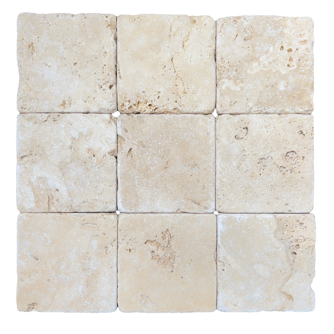 ROME SQUARE LIGHT TRAVERTINE 100 TUMBLED CHIP SIZE 100X100X10MM - ROME SQUARE 100 TUMBLED