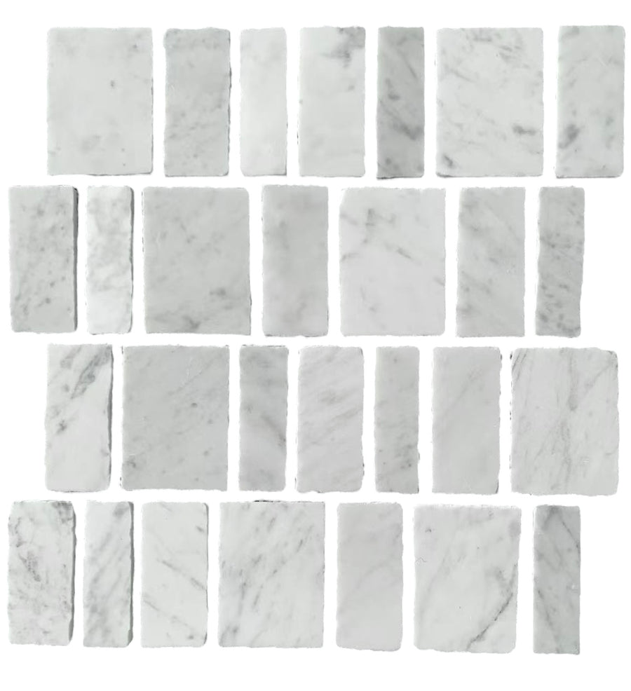 SPLIT EDGE CARRARA HONED 7MM JOINT V2 CHIP SIZE 25/35/55/70MM SHEET SIZE 289X312X7MM - SPLIT CARRARA -07