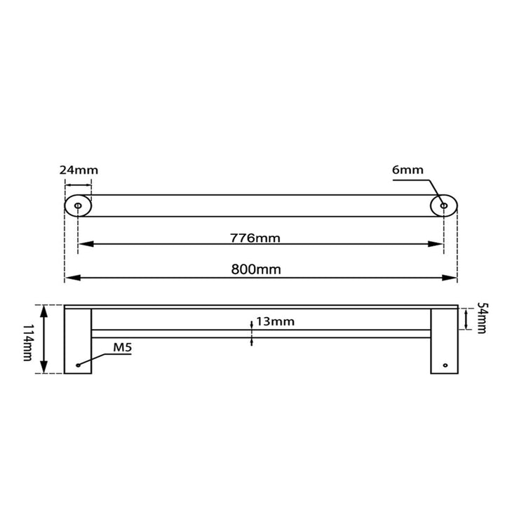 RUSHY Black and Chrome Double Towel Rail 800mm