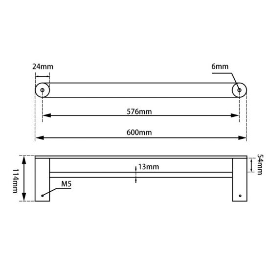 RUSHY Brushed Nickel Double Towel Rail 600mm