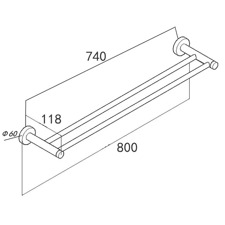 LUCID PIN Round Black Double Towel Rack Rail 790mm