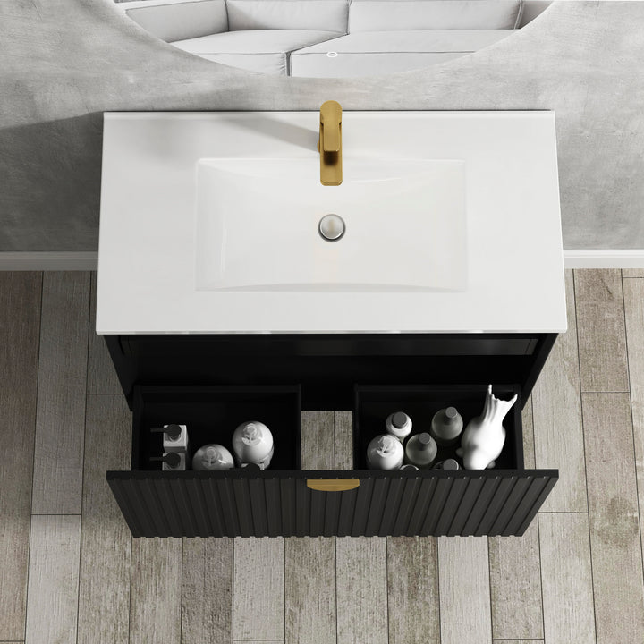 Marlo 750mm Matte Black Wall Hung Vanity with Ceramic Top