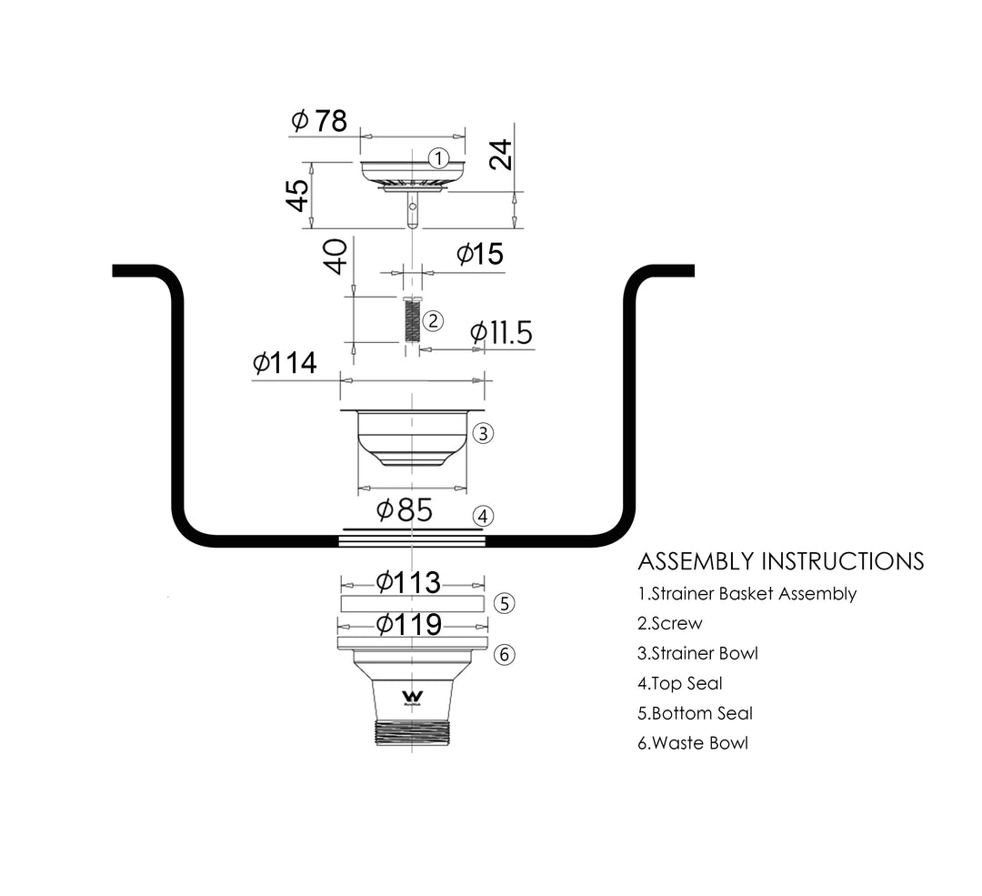 Sink Basket Waste Stainless Steel