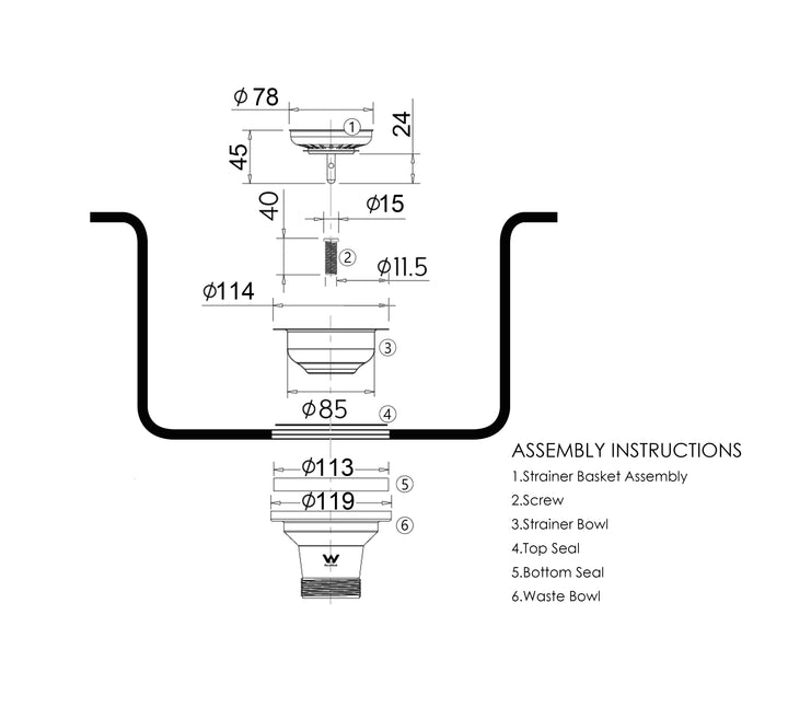 Sink Basket Waste Stainless Steel