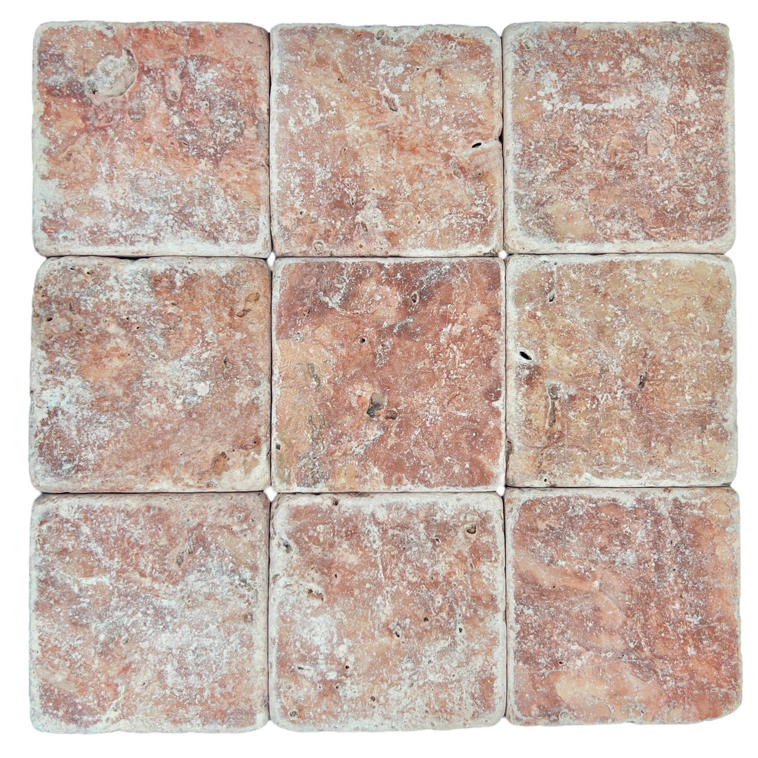 TRAVERTINE RED 100 TUMBLED 100X100X10MM - TRAVERTINE RED SQUARE 100 TUMBLED -01