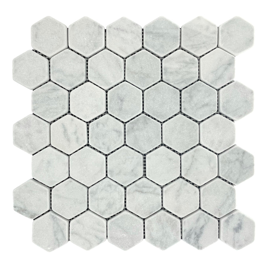 HEXAGON CARRARA TUMBLED CHIP SIZE 48X48 SHEET SIZE 289X305X10MM - 48HEXCART