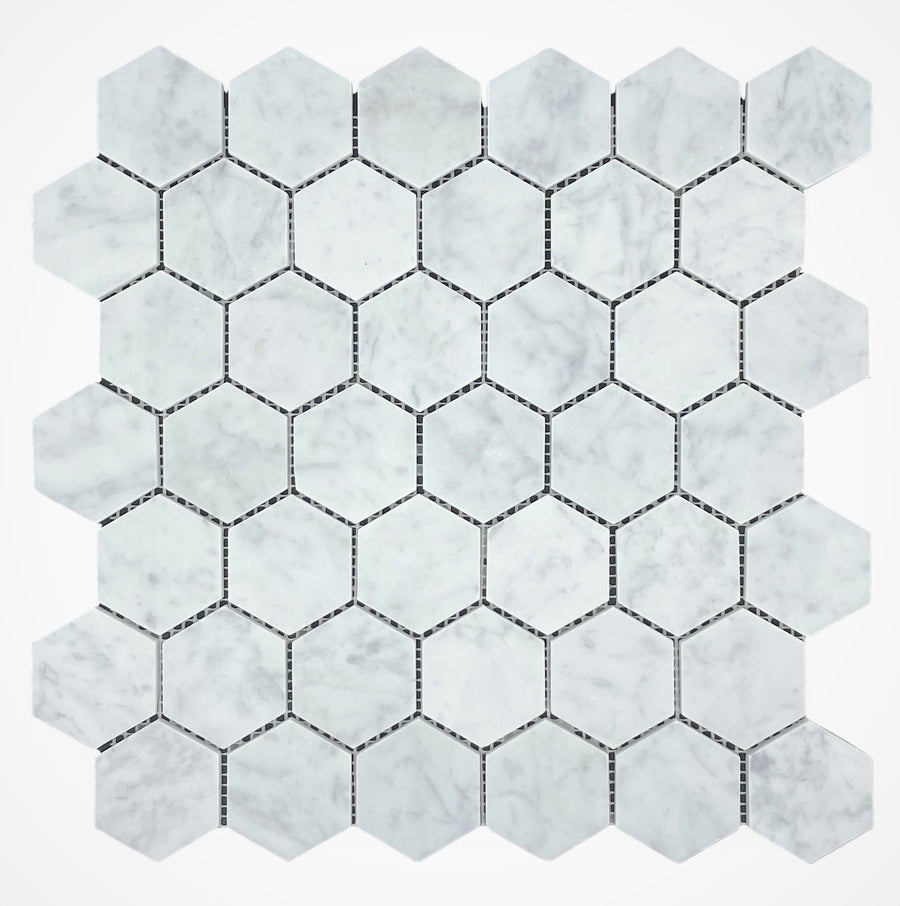 HEXAGON CARRARA HONED CHIP SIZE 48X48X7MM SHEET SIZE 298X305X7 - 48HEXCARH -06