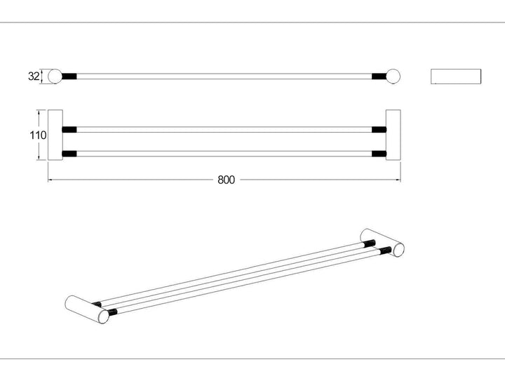 CADDENCE Series Brushed Nickel Double Towel Rail 800mm