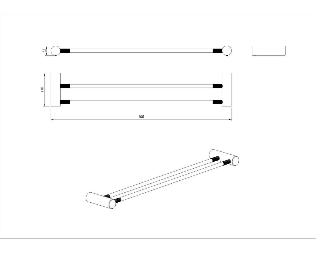 CADDENCE Series Brushed Nickel Double Towel Rail 600mm