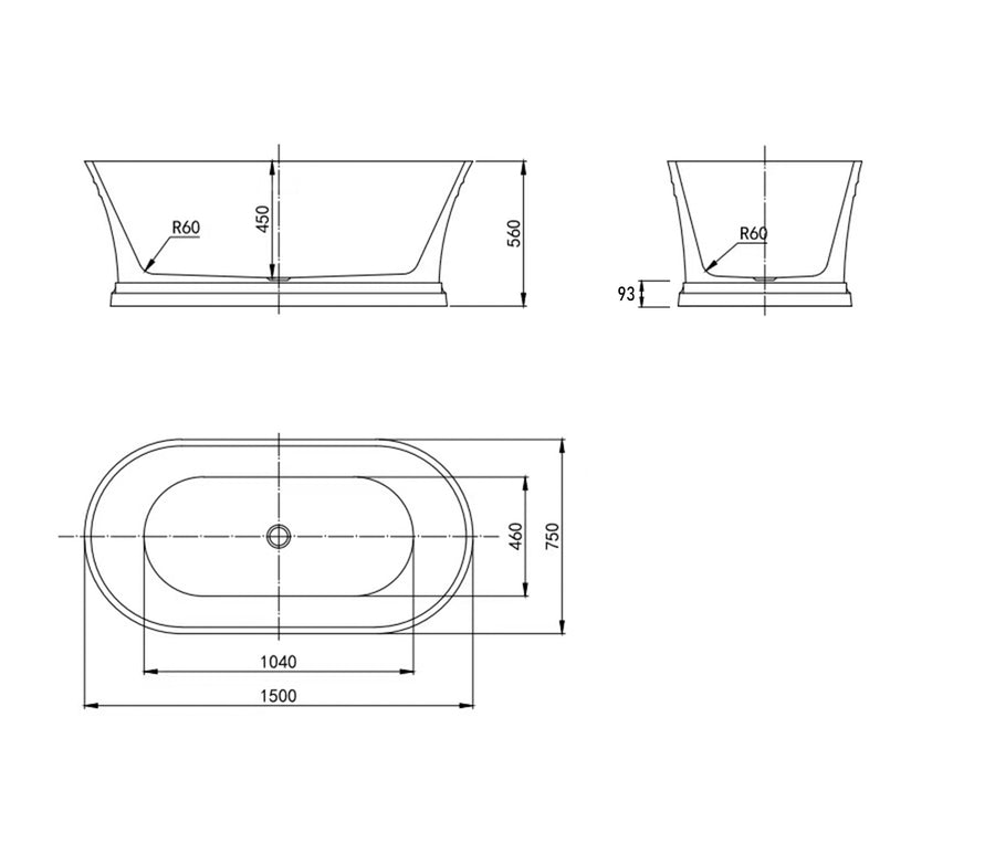 Hampton 1500x750x560 Gloss White Bathtub NF