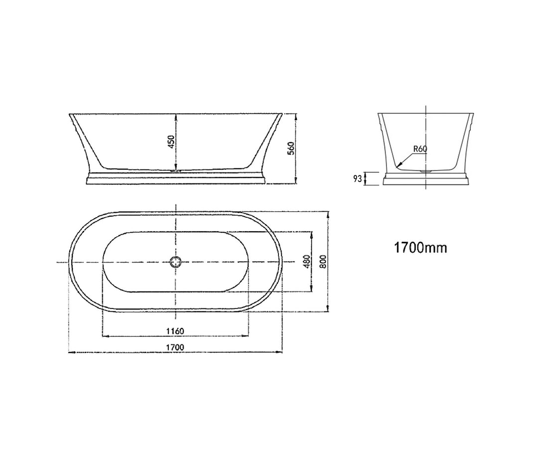 Hampton 1700x800x560 Gloss White Bathtub NF