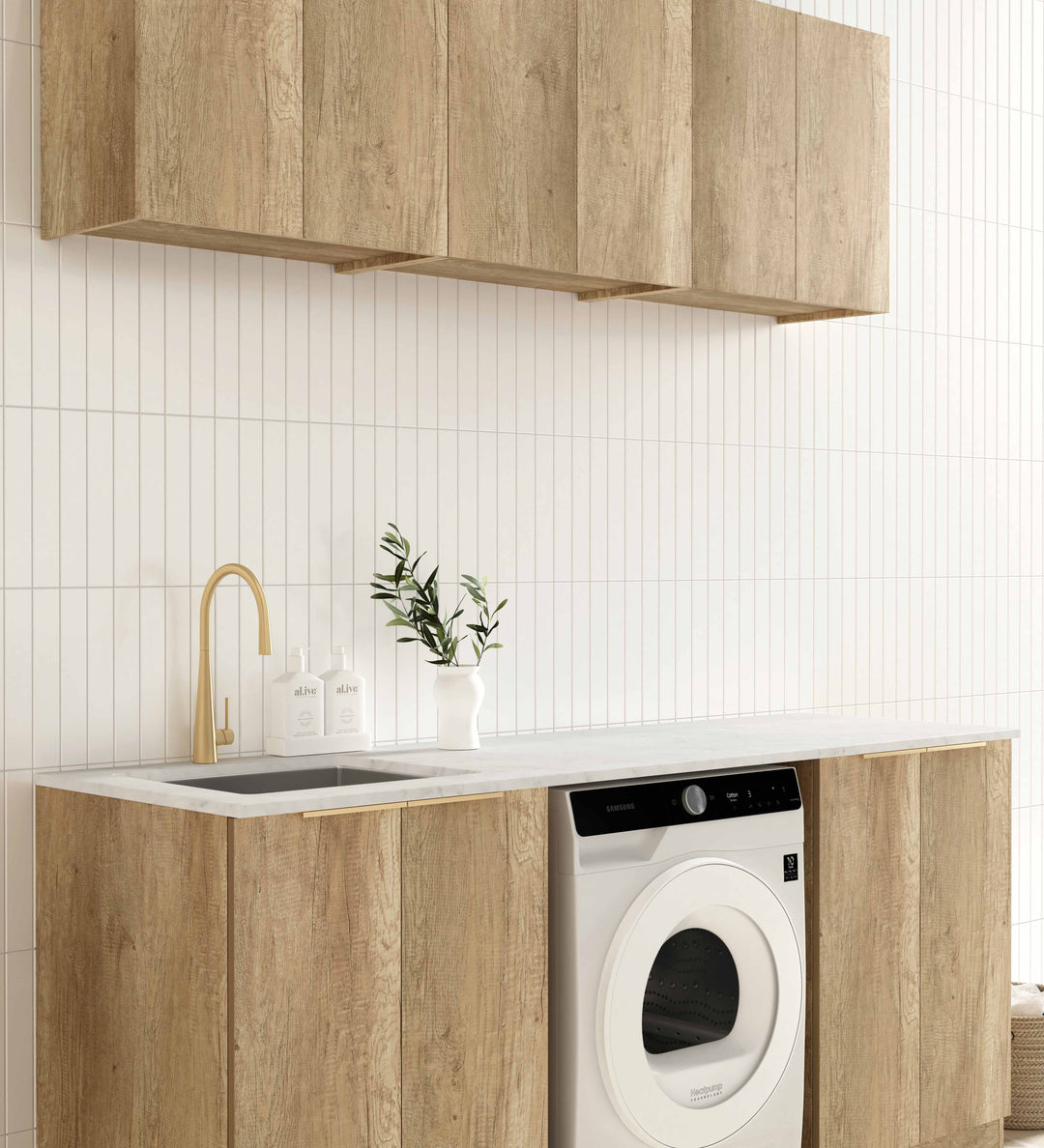 Laundry Kit 1960B Byron/Bondi Natural Oak with Natural Carrara Marble Top