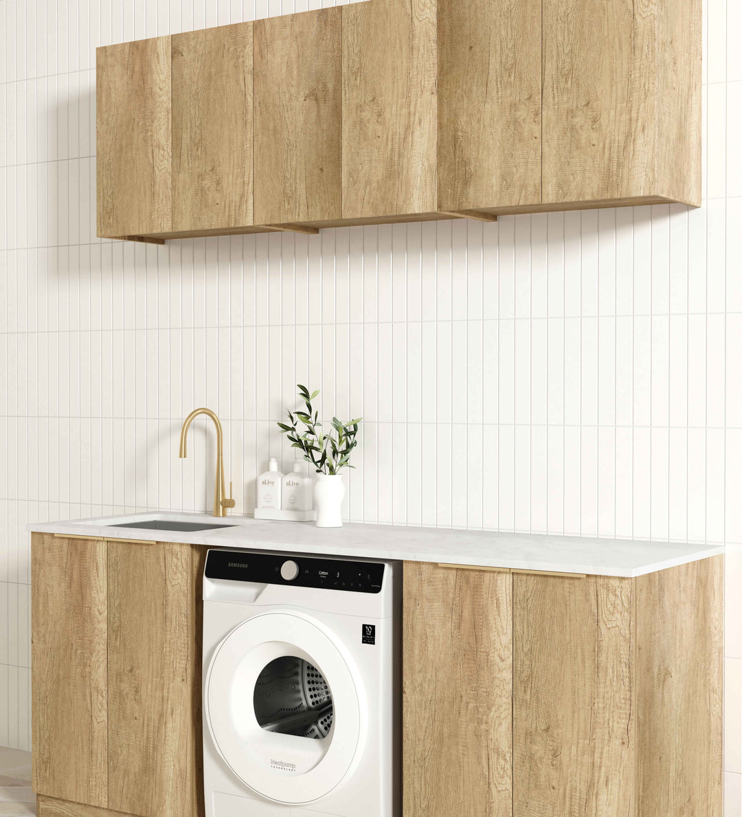 Laundry Kit 1960B Byron/Bondi Natural Oak with Natural Carrara Marble Top