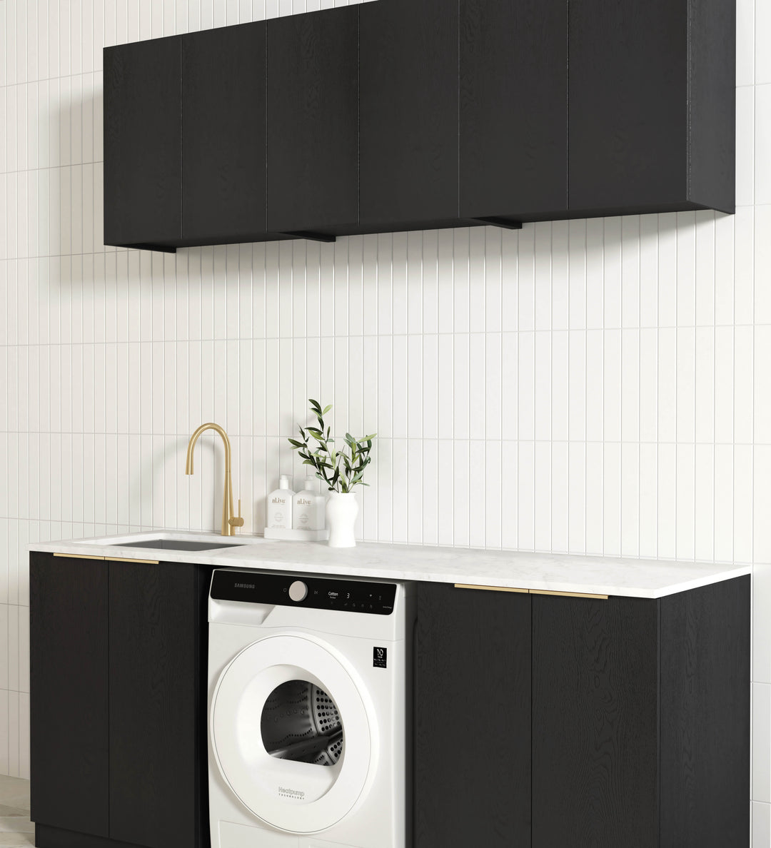 Laundry Kit 1960B Byron/Bondi Black Oak with Natural Carrara Marble Top