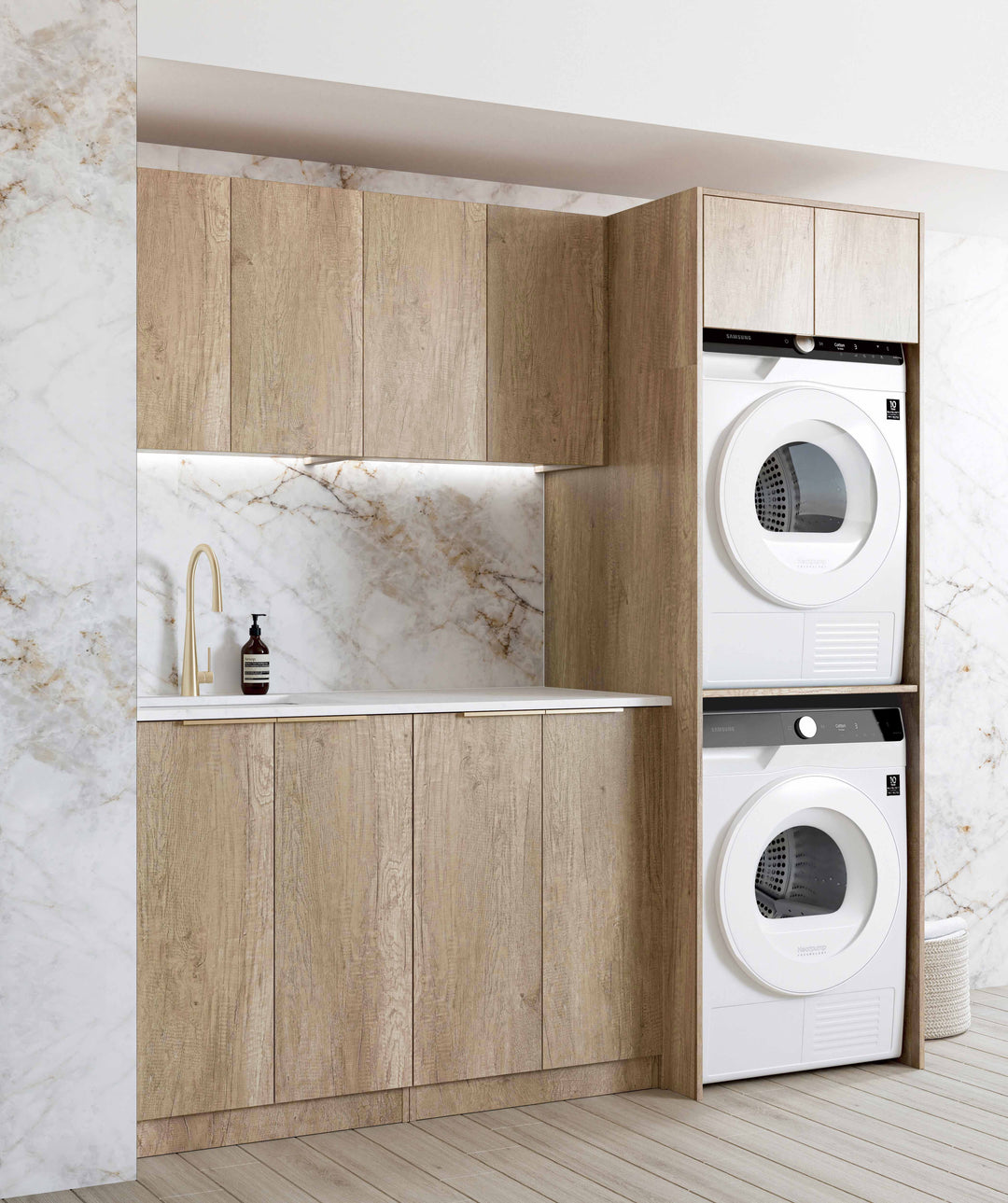 Laundry Kit 1960C Byron/Bondi Natural Oak with Pure White Top