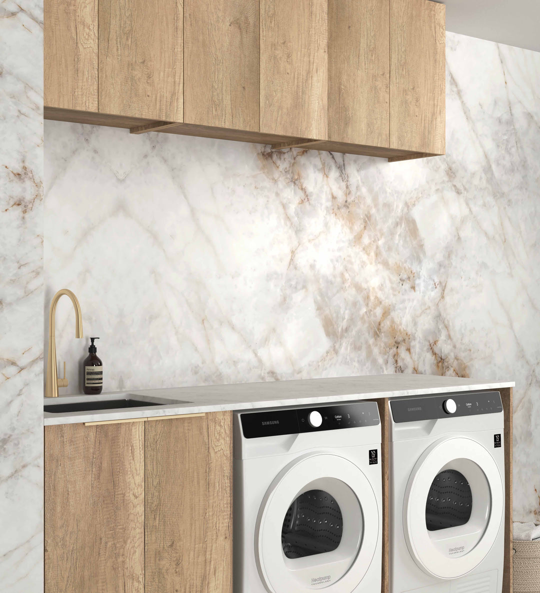 Laundry Kit 1960A Byron/Bondi Natural Oak with Natural Carrara Marble Top