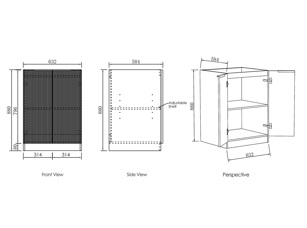 Bondi Laundry 630 Fluted White Base Cabinet