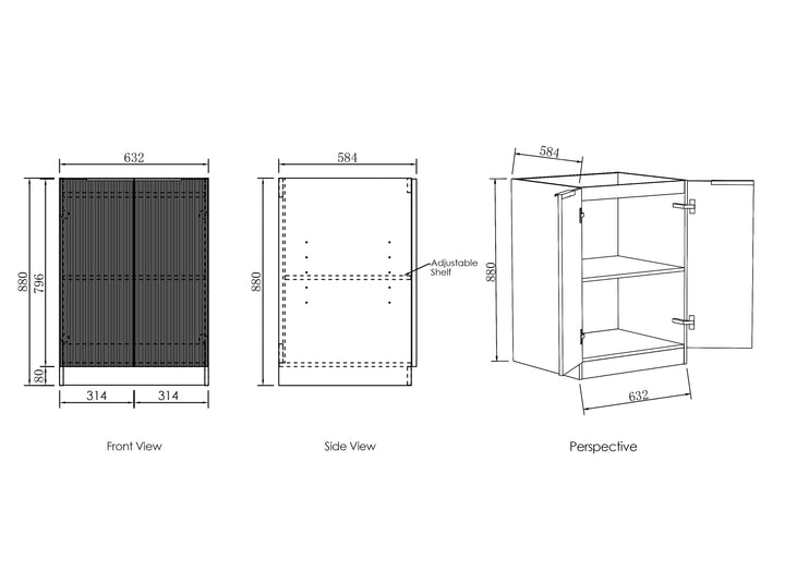 Bondi Laundry 630 Fluted White Base Cabinet