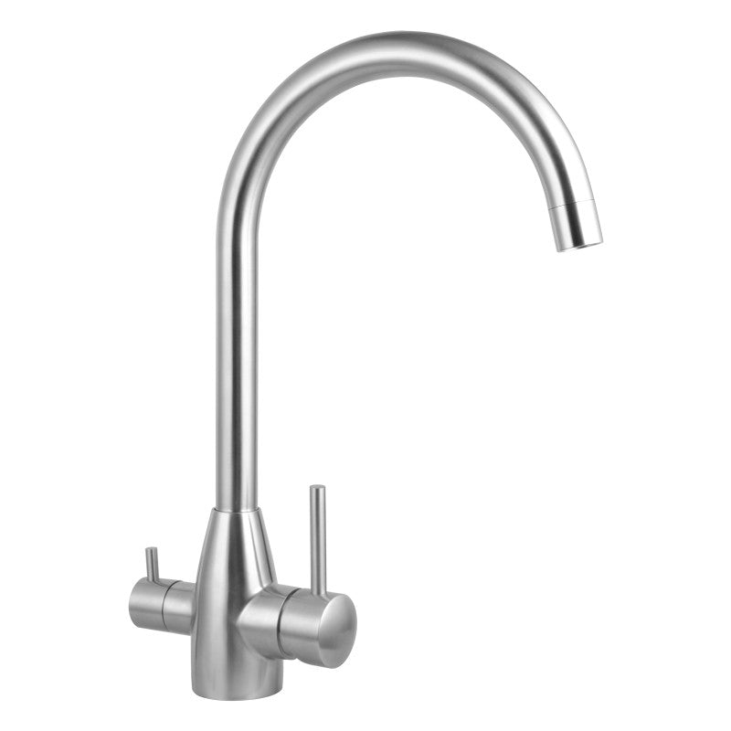 Brushed Nickel 3 Way Pure Drinking Water Hot & Cold Swivel Spout Kitchen Mixer