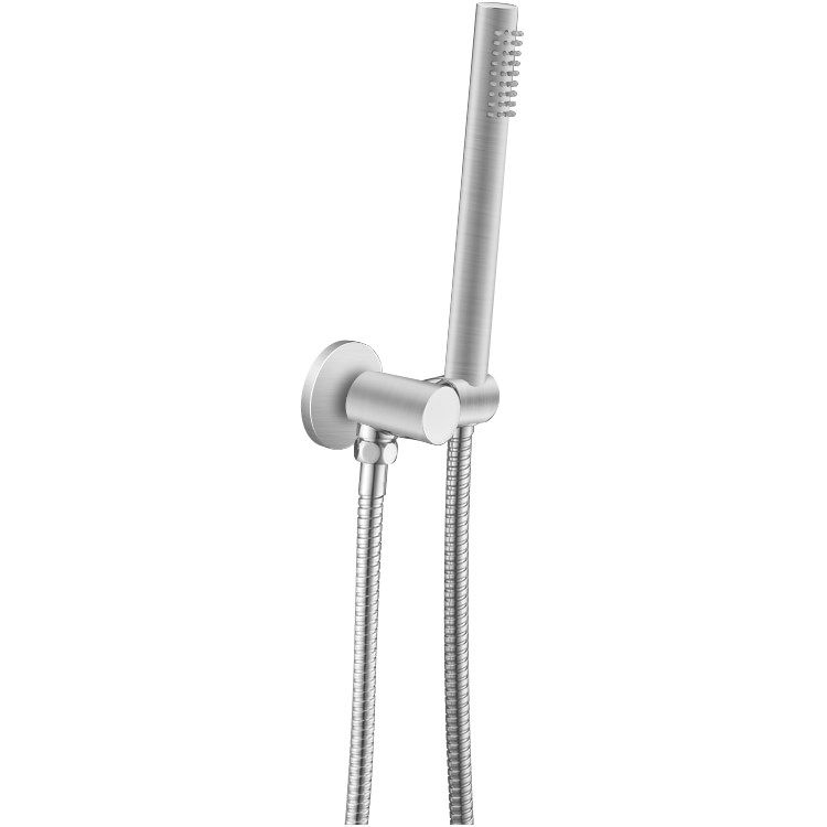 Round Brushed Nickel Shower Rail with Hanheld Shower (Stainless Steel Hose)