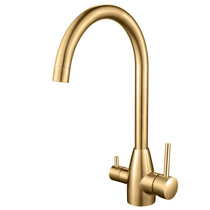 Brushed Yellow Gold 3 Way Pure Drinking Water Hot & Cold Swivel Spout Kitchen Mixer