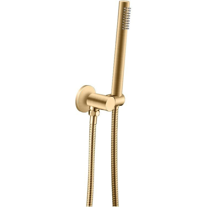 Round Brushed Brass Shower Rail with Hanheld Shower (Stainless Steel Hose)