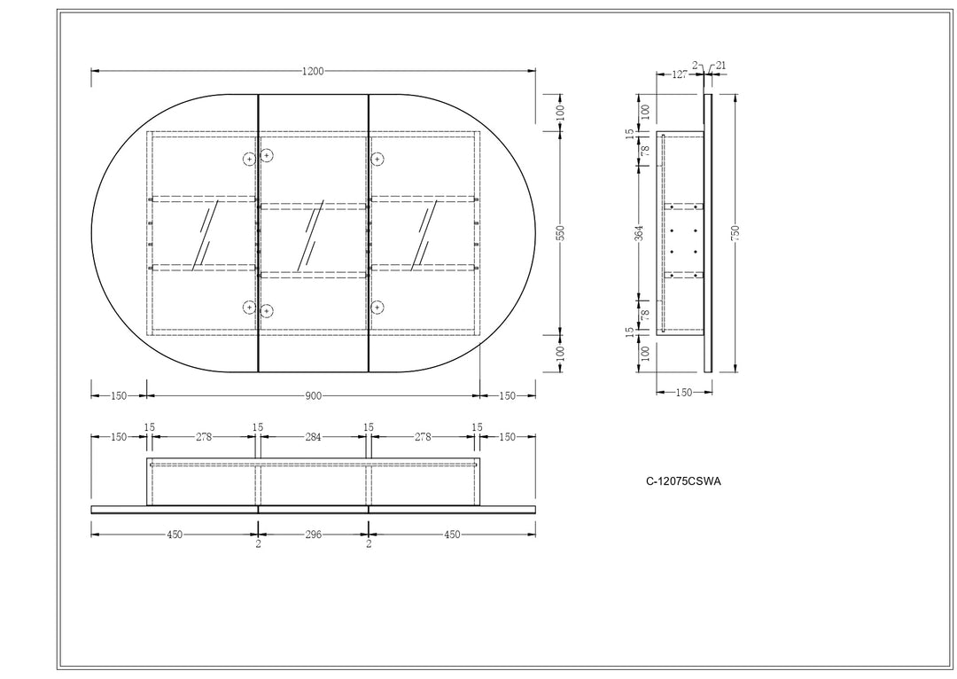 CARYSIL Mystic 1200X750mm MATTE WHITE OVAL Shaving Cabinet