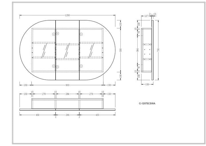 CARYSIL Mystic 1200X750mm MATTE WHITE OVAL Shaving Cabinet