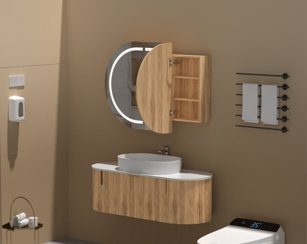 CARYSIL Mystic 1200 X 750mm WALNUT OVAL LED Shaving Cabinet