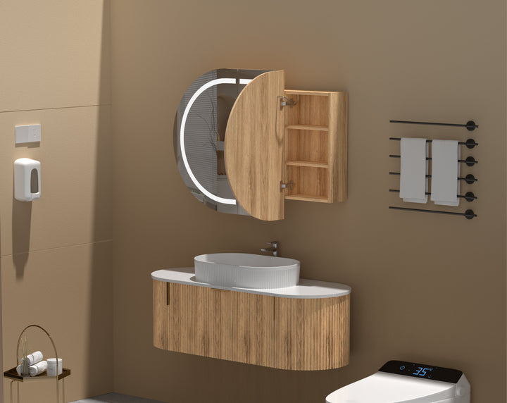 CARYSIL Mystic 1200 X 750mm WALNUT OVAL LED Shaving Cabinet