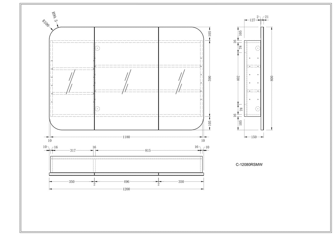 CARYSIL  1200x800mm Grand Matte White Shaving Cabinet