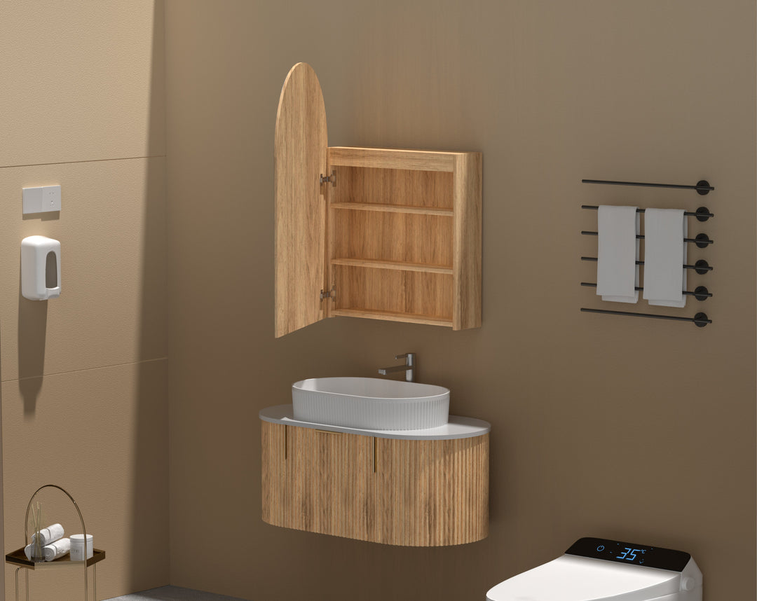 CARYSIL Imperial 450x900mm WALNUT Arch Shaving Cabinet