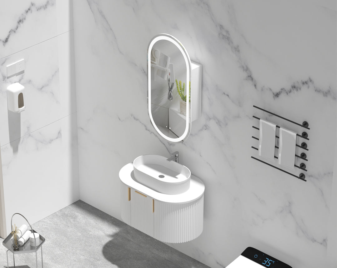 CARYSIL Noble 450x900mm MATTE WHITE Oval LED Shaving Cabinet