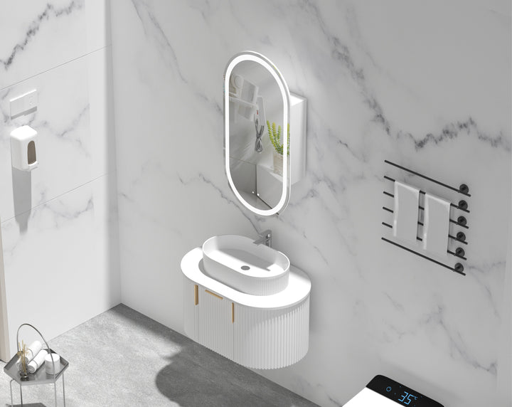 CARYSIL Noble 450x900mm MATTE WHITE Oval LED Shaving Cabinet