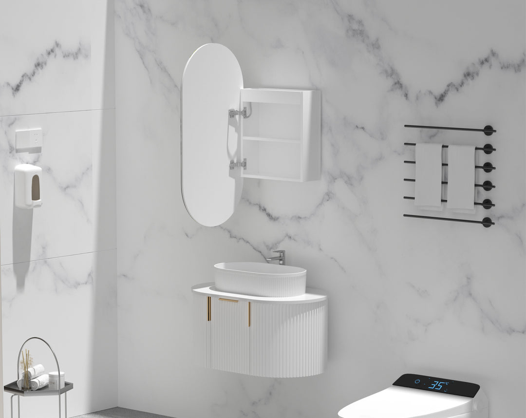 CARYSIL Noble 450x900mm MATTE WHITE Oval LED Shaving Cabinet