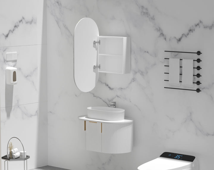 CARYSIL Noble 450x900mm MATTE WHITE Oval Shaving Cabinet