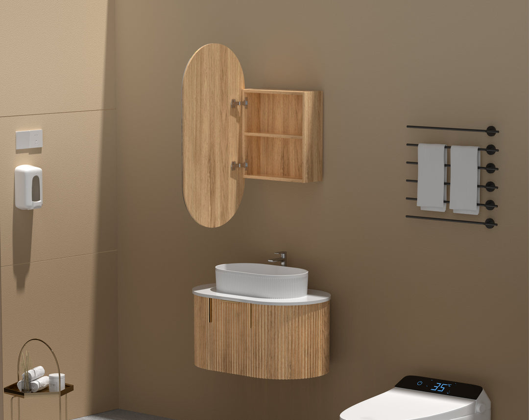 CARYSIL Noble 450x900mm WALNUT Oval Shaving Cabinet