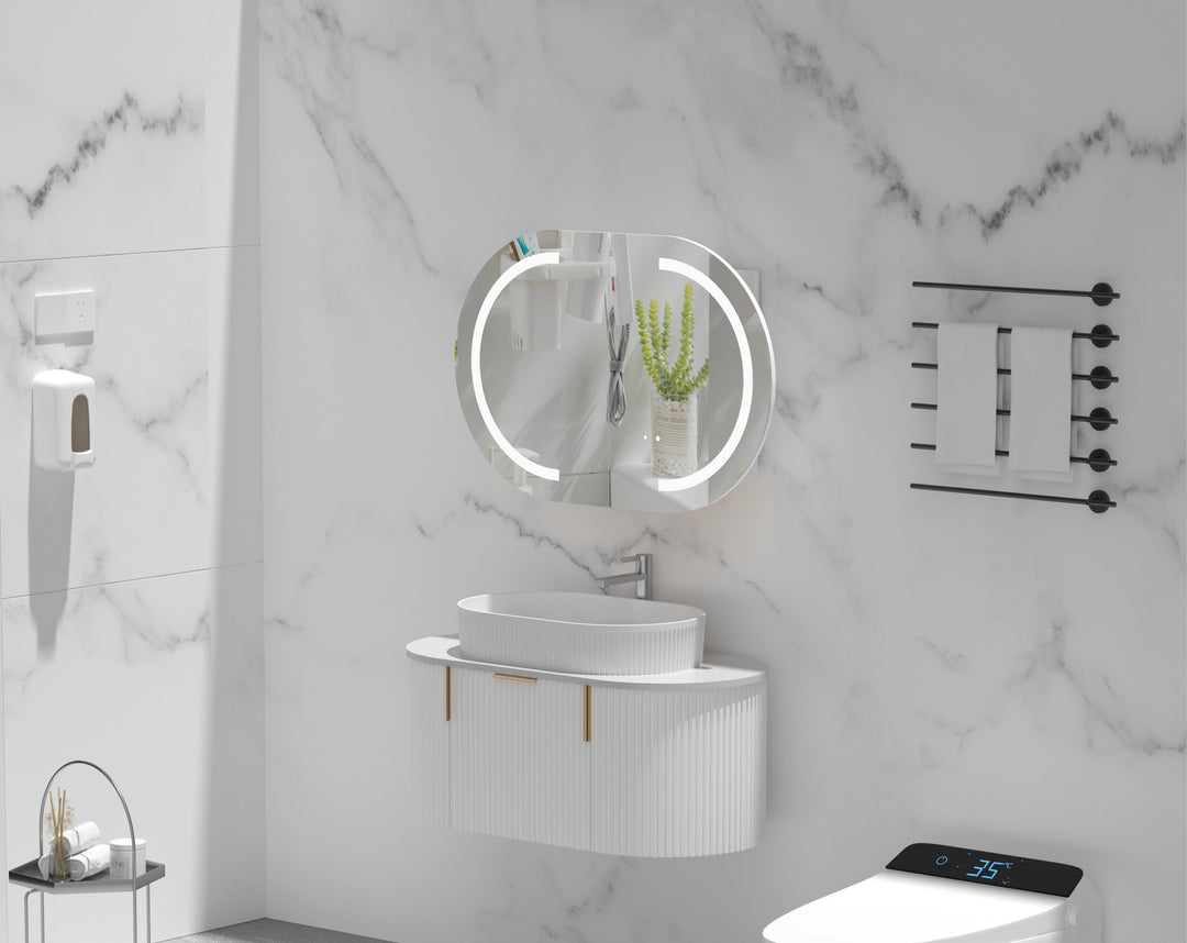 CARYSIL Mystic 900x600mm MATTE WHITE OVAL LED Shaving Cabinet