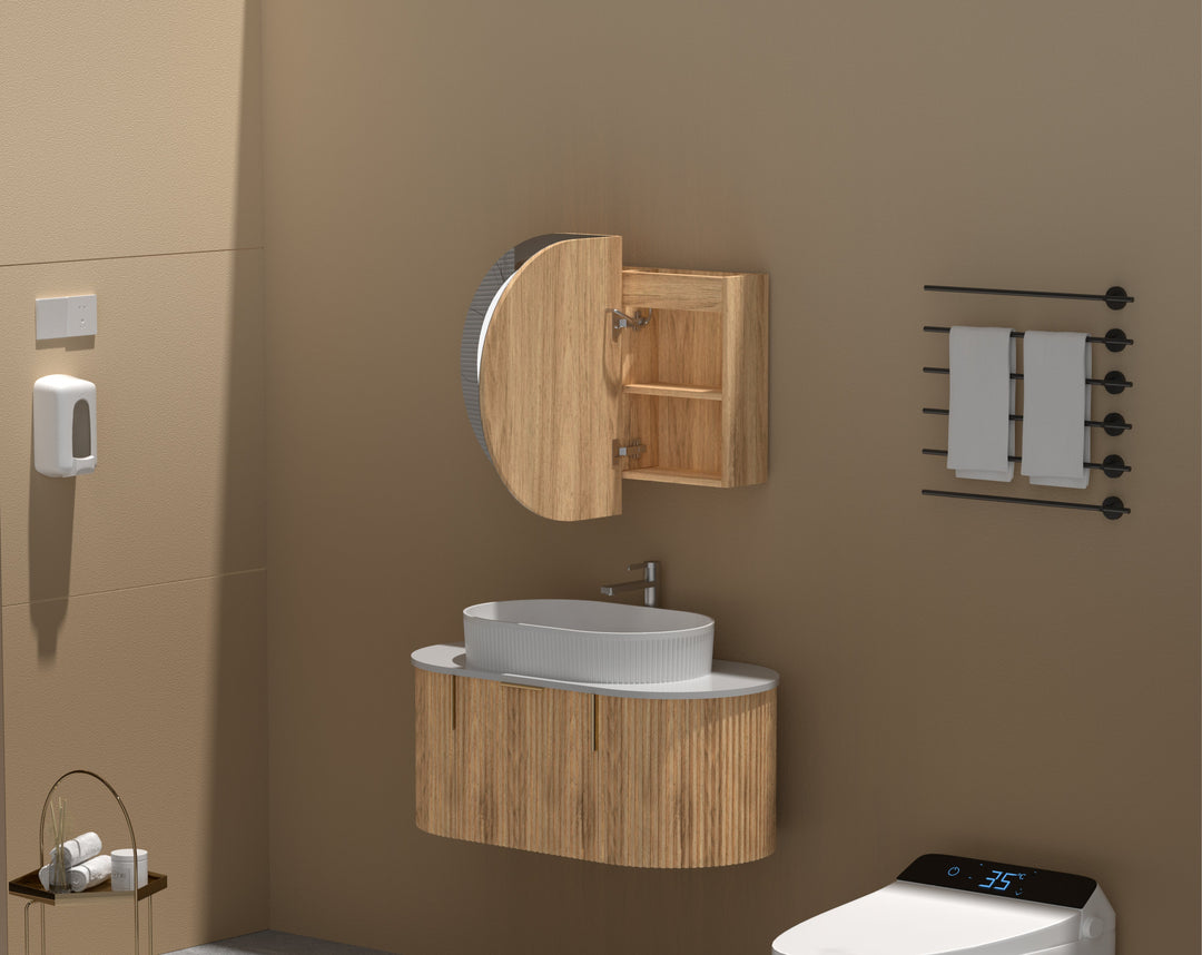 CARYSIL Mystic 900x600mm WALNUT OVAL LED Shaving Cabinet