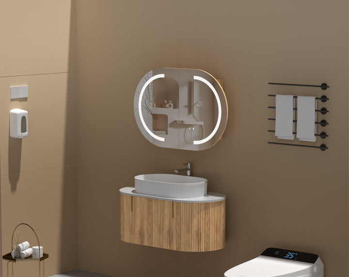 CARYSIL Mystic 900x600mm WALNUT OVAL LED Shaving Cabinet