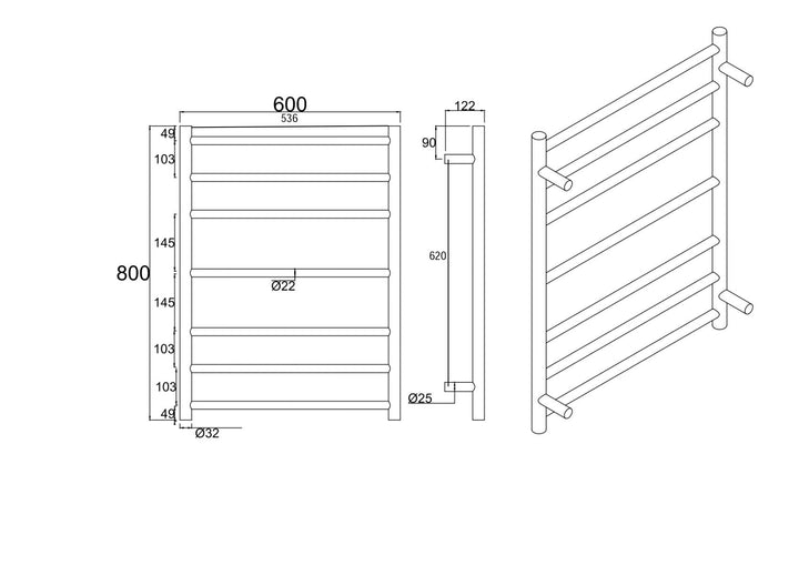 Round Chrome Electric Heated Towel Rack 7 Bars