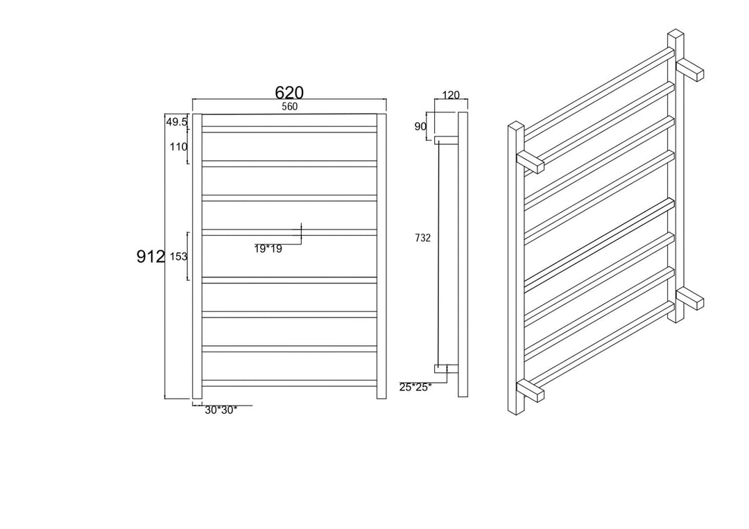 Square Chrome Electric Heated Towel Rack 8 Bars