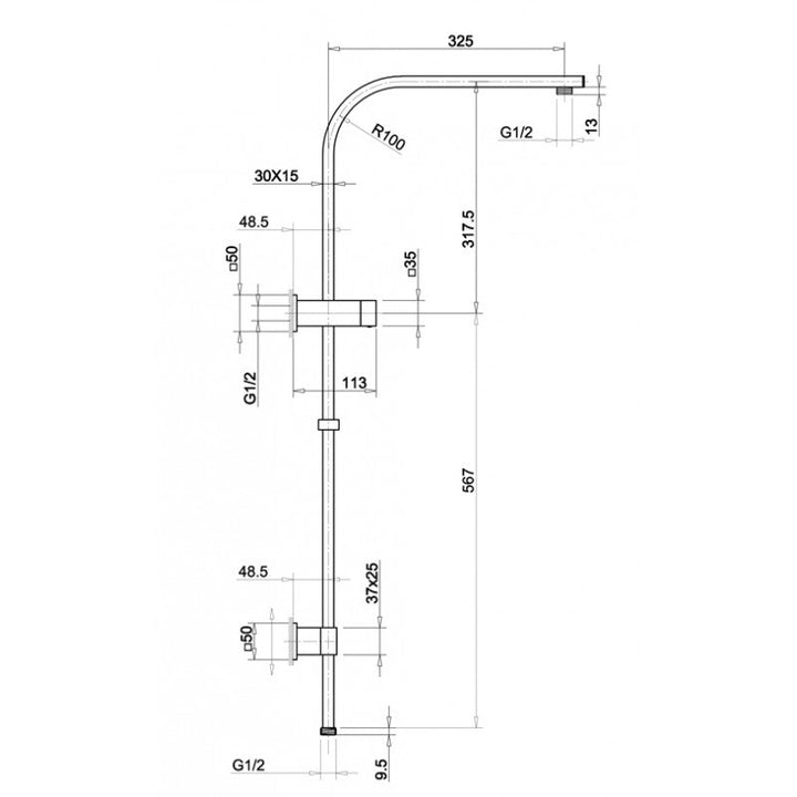 Chrome Square Shower Station without Shower Head and Handheld Shower