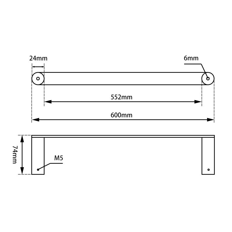 RUSHY Chrome Single Towel Rail 600mm