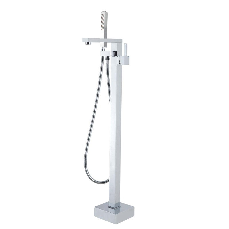 Square Brushed Nickel Freestanding Bath Mixer With Handheld Shower