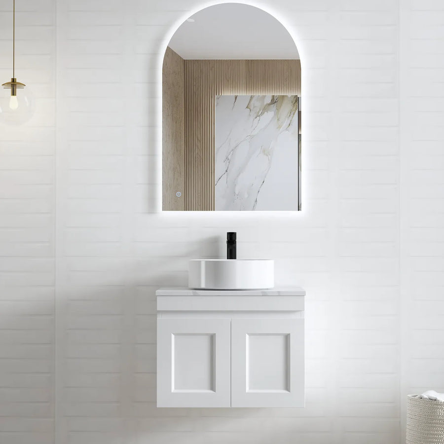 SATIN WHITE HAMPTON MARK II 600MM WALL HUNG VANITY HPM600WST-CA-12TH